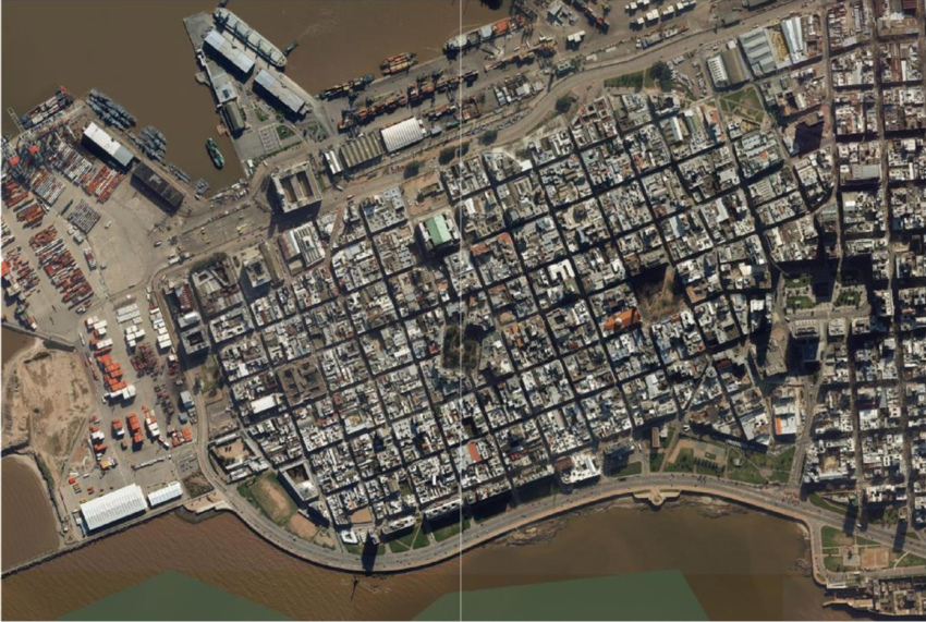 Barrio Ciudad Vieja. Foto aérea. Fuente: IDEuy.